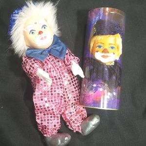 Vintage Lucys Porcelain Hand Crafted Clown in a Tin.